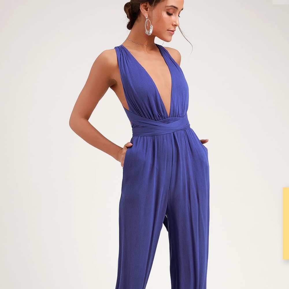BLUE CONVERTIBLE HALTER JUMPSUIT